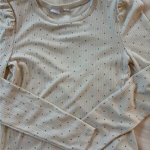 GAP Cream and Black Dotted Long Sleeve Top